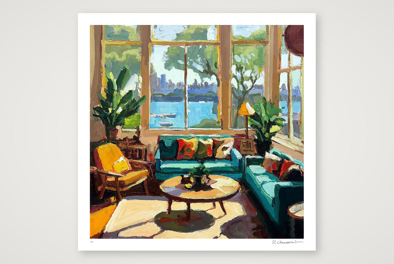 Harbour View With Green Couch — 50×50cm, 20×20" Print only